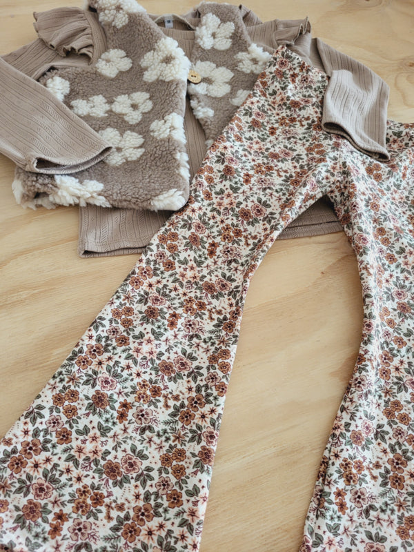 Flared Broek Mini Beige Bloem - Fijne Kleine