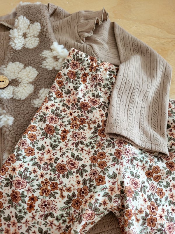 Flared Broek Mini Beige Bloem - Fijne Kleine