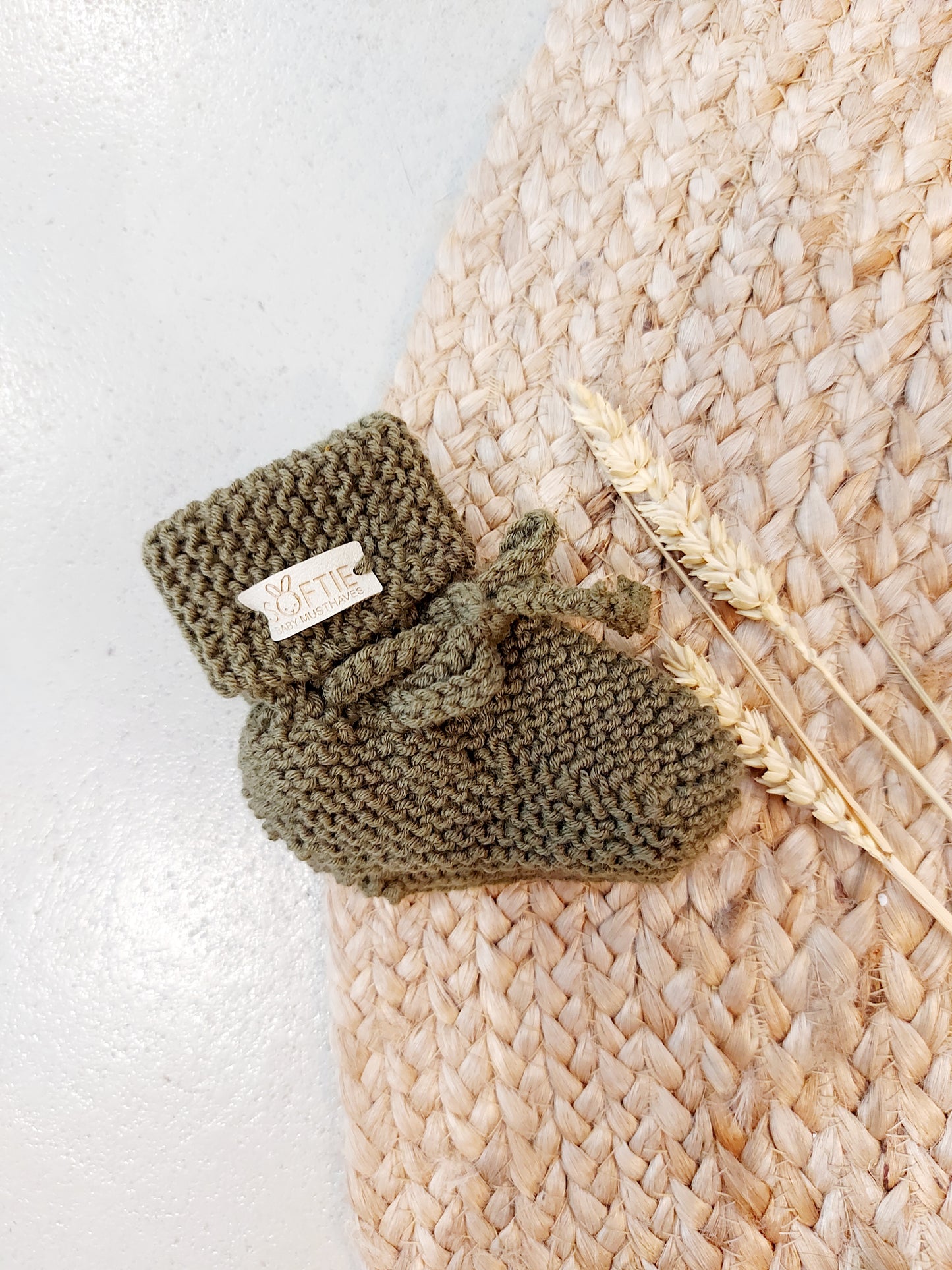 Merino Slofjes Olijf - Fijne Kleine