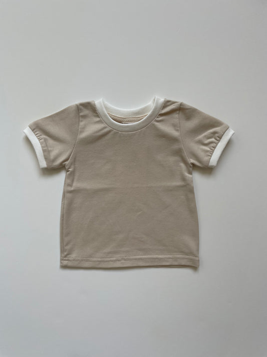 T-shirt met boordje Zand - Fijne Kleine