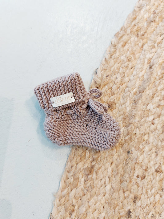 Merino Slofjes Beige-Cacao - Fijne Kleine